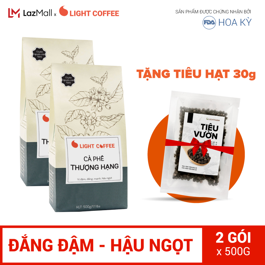 Bộ 2 gói (1kg) cafe Robusta nguyên chất 100% thượng hạng Light Coffee (bột) pha phin, pha máy, vị đậm, đắng, mạnh, đặc biệt không hương liệu, không tẩm ướp.