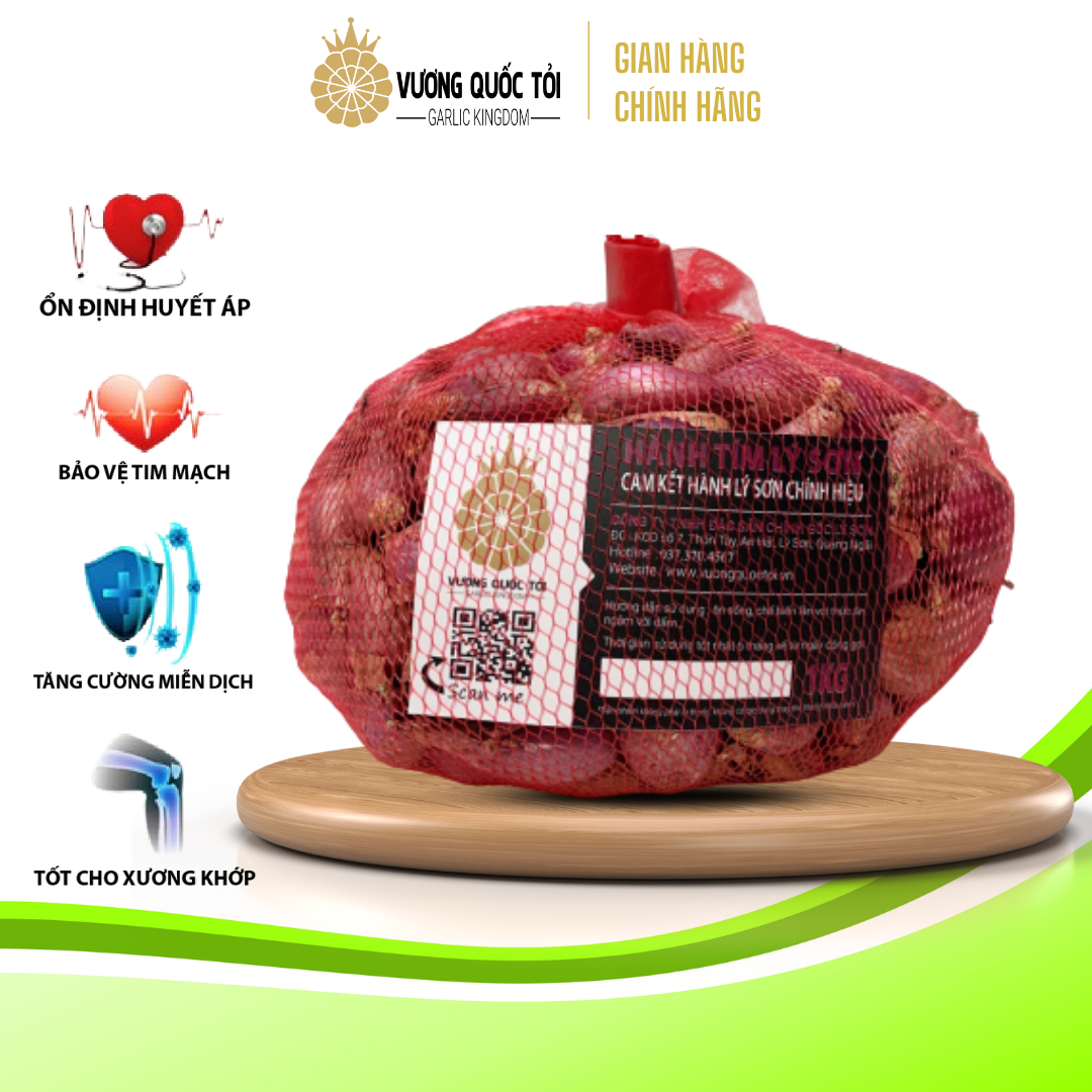 Hành tím Lý Sơn - Vương Quốc Tỏi - Túi lưới 1kg - Hành khô, thơm ngon, chất lượng cao