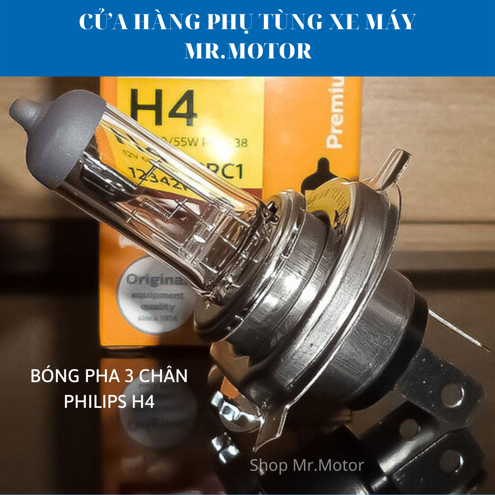 Bóng đèn pha 35w/55w philips 3 chân h4 12v loại 12v 55w/60w-35w tăng sáng 30% cho xe máy, xe hơi, ô tô chính hãng