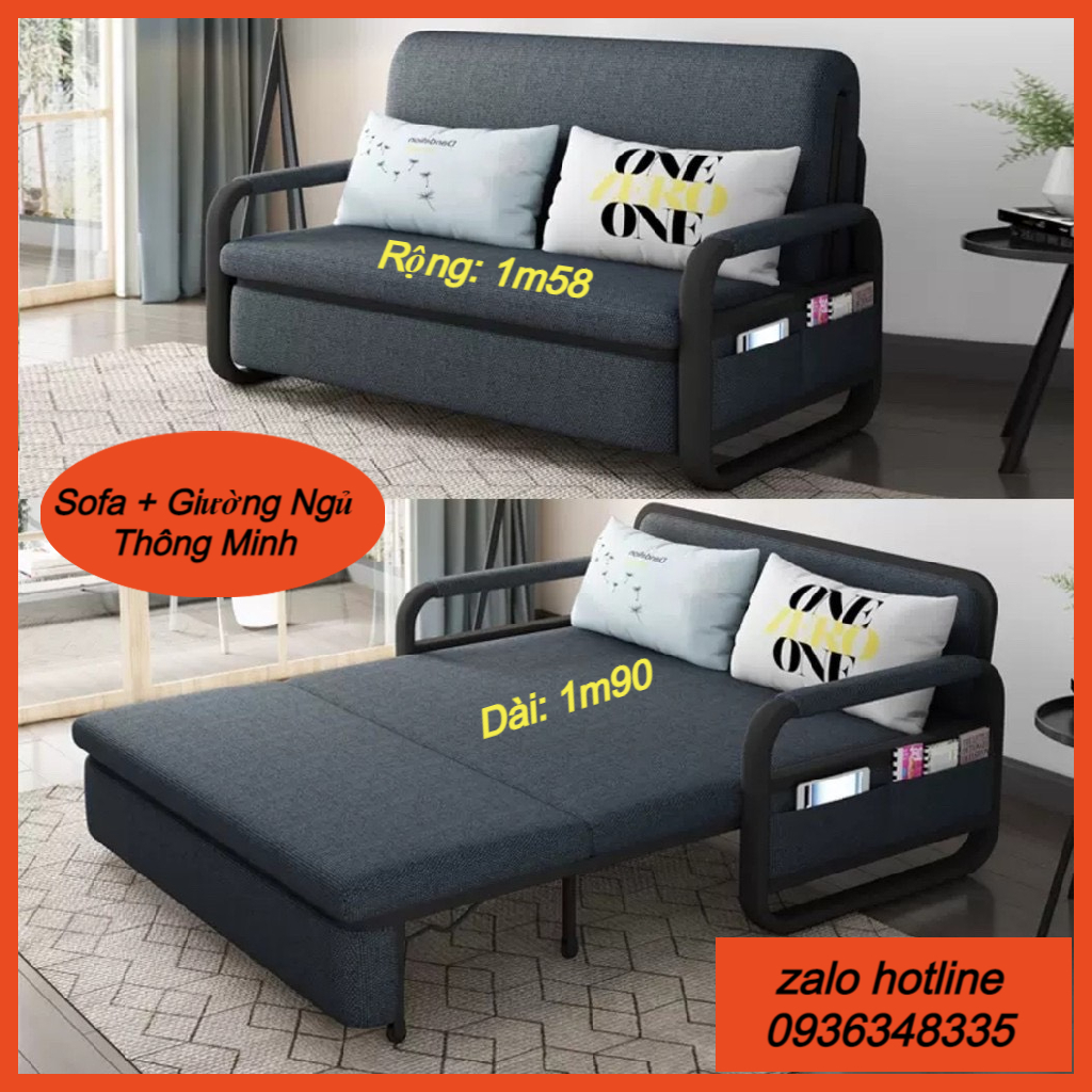 Giường Gấp Gọn Thành Ghế Sofa Giường Sofa Gấp Gọn  Giường Đa Năng Nệm Bọt Biển Tự Nhiên  Khung Thép Cường Lực Kích Thước 1m58 x 1m90