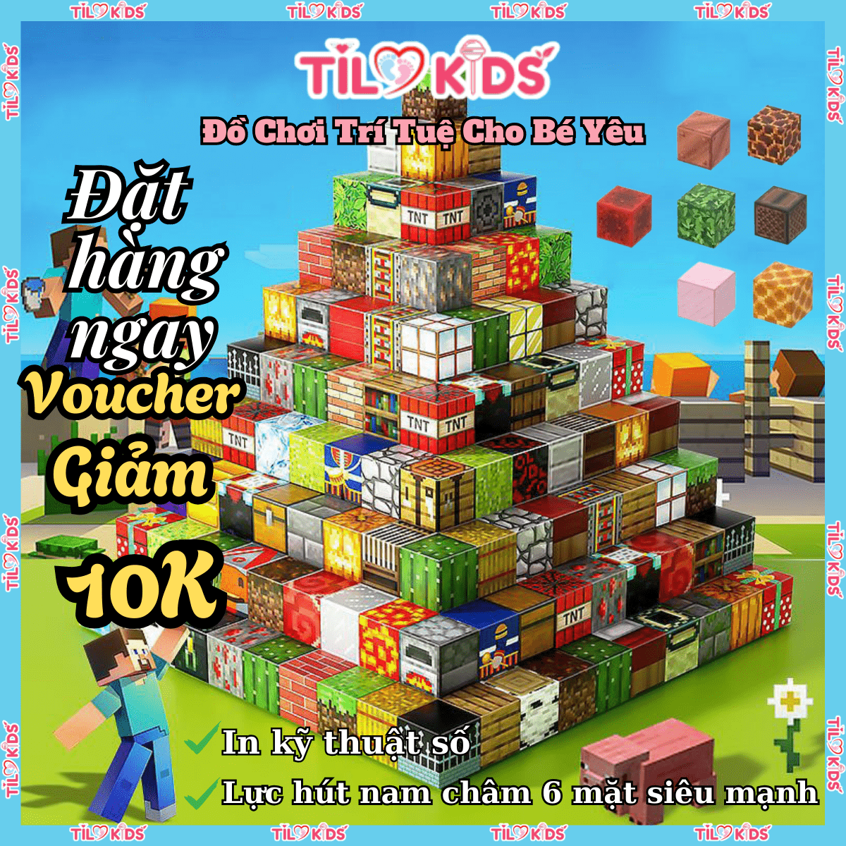  Đồ chơi khối nam châm từ tính Minecraft Block Minecraft nam châm_Đồ chơi xây dựng TILO KIDS cho bé 