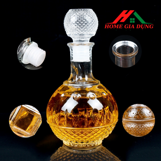Hcm chai đựng rươu thủy tinh bầu tròn chấm bi 950ml