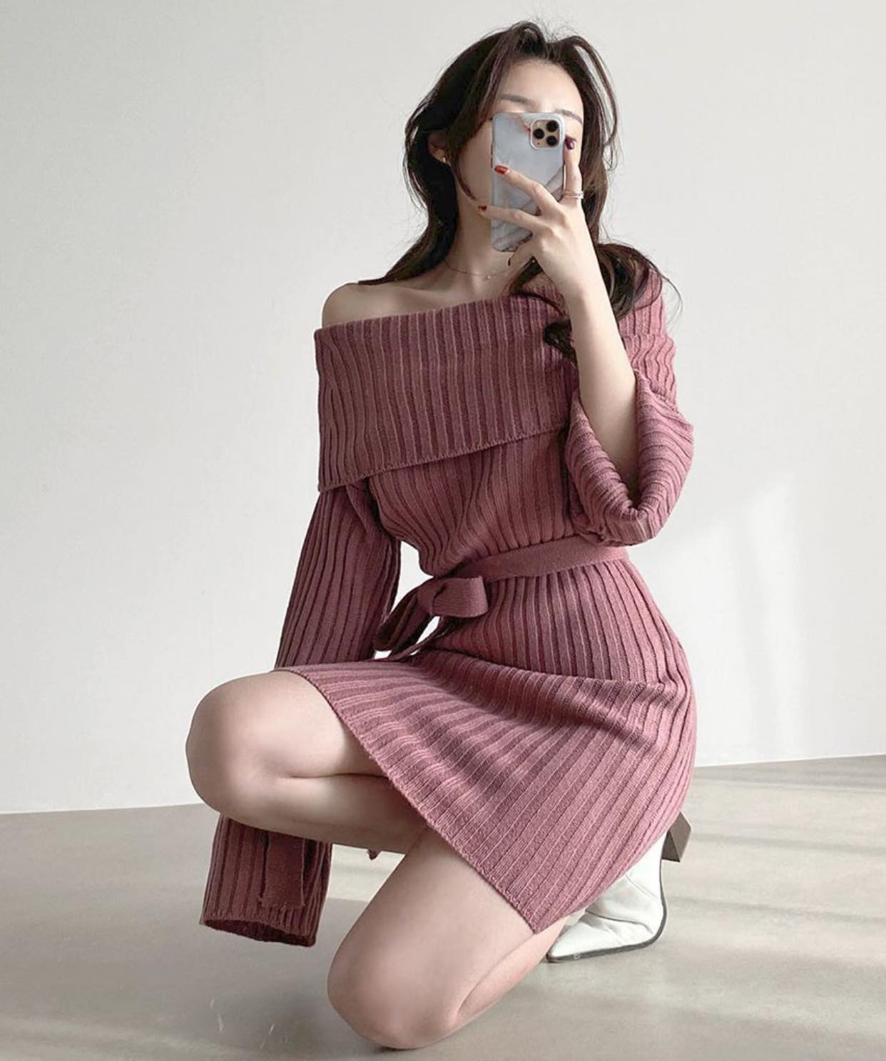 Váy len trễ vai body