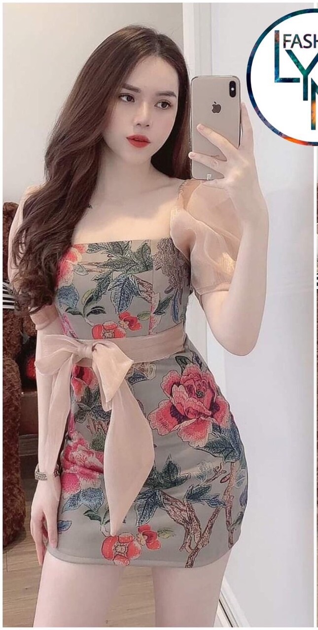 ĐẦM NỮ ÔM BODY CỔ VUÔNG TAY PHỐI VOAN VẢI UMI CO GIÃN THỜI TRANG