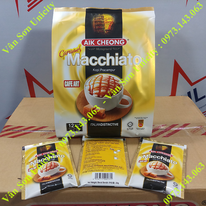 Cà phê sữa Caramel Macchiato 300g (12 gói 25g) Aik Cheong Malaysia