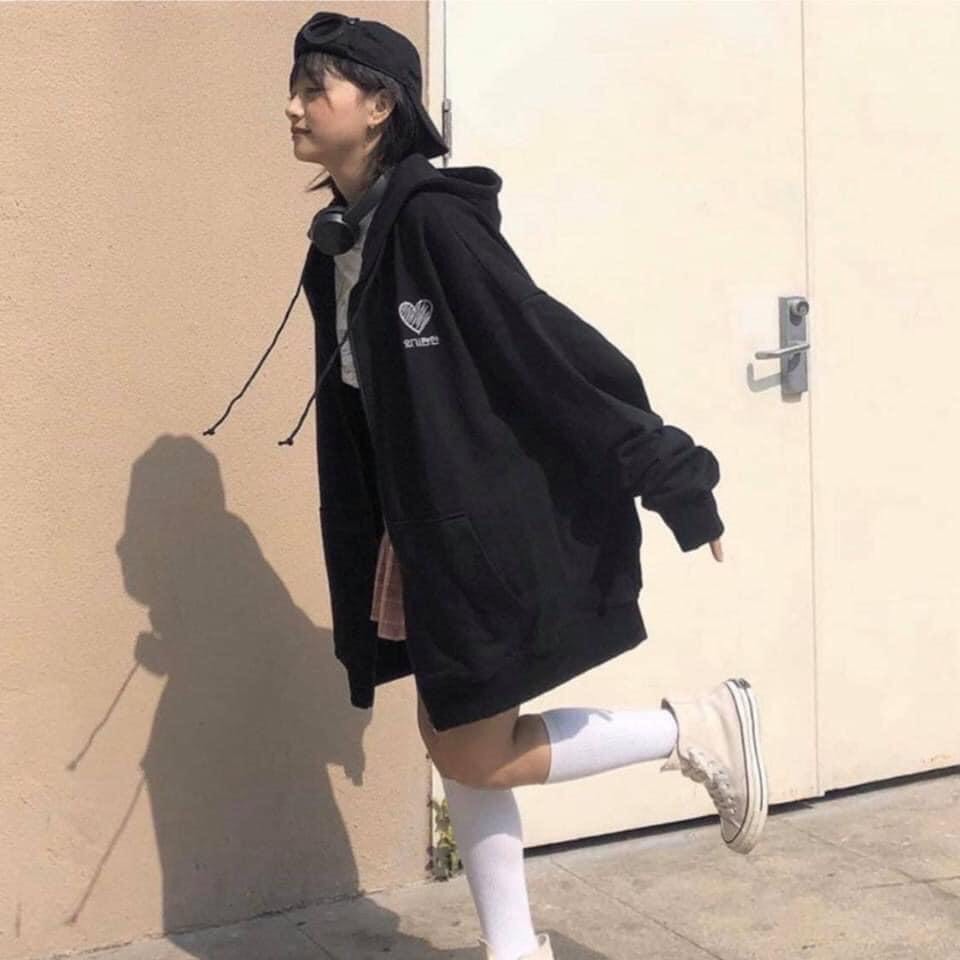 [HCM]ÁO KHOÁC HOODIE DÂY KÉO HỌA TIẾT TRÁI TIM SIÊU XINH CÓ 3 MÀU