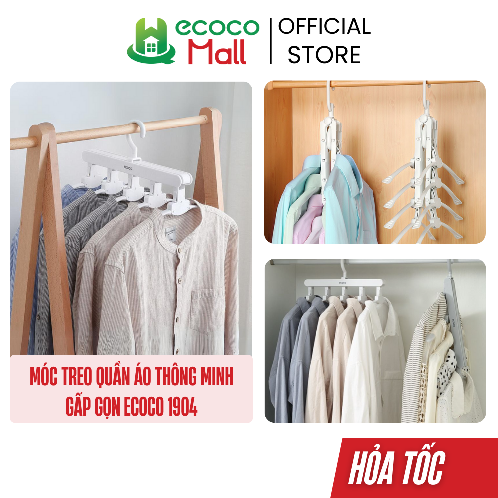 Móc treo áo ecoco 5in1 thông minh gấp gọn | mắc treo quần áo, phơi đồ đa năng 1904
