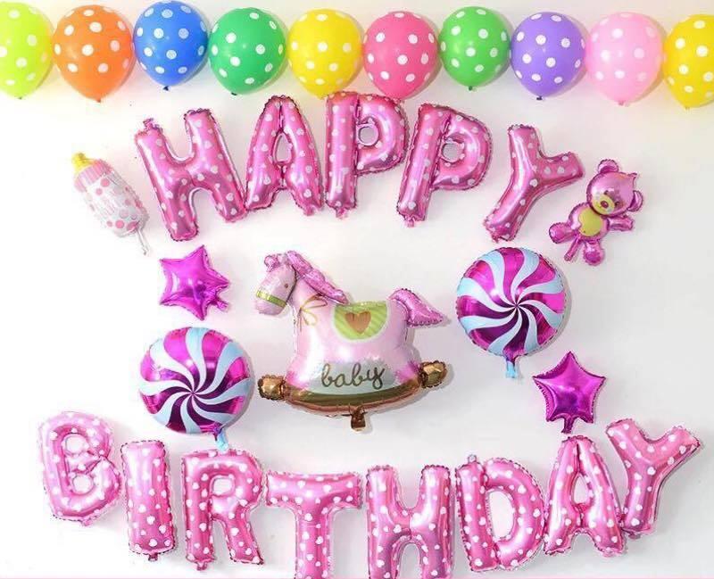 Set bong bóng trang trí tổ chức sinh nhật gồm bóng Happy Birthday và phụ kiện xinh - giao ngẫu nhiên