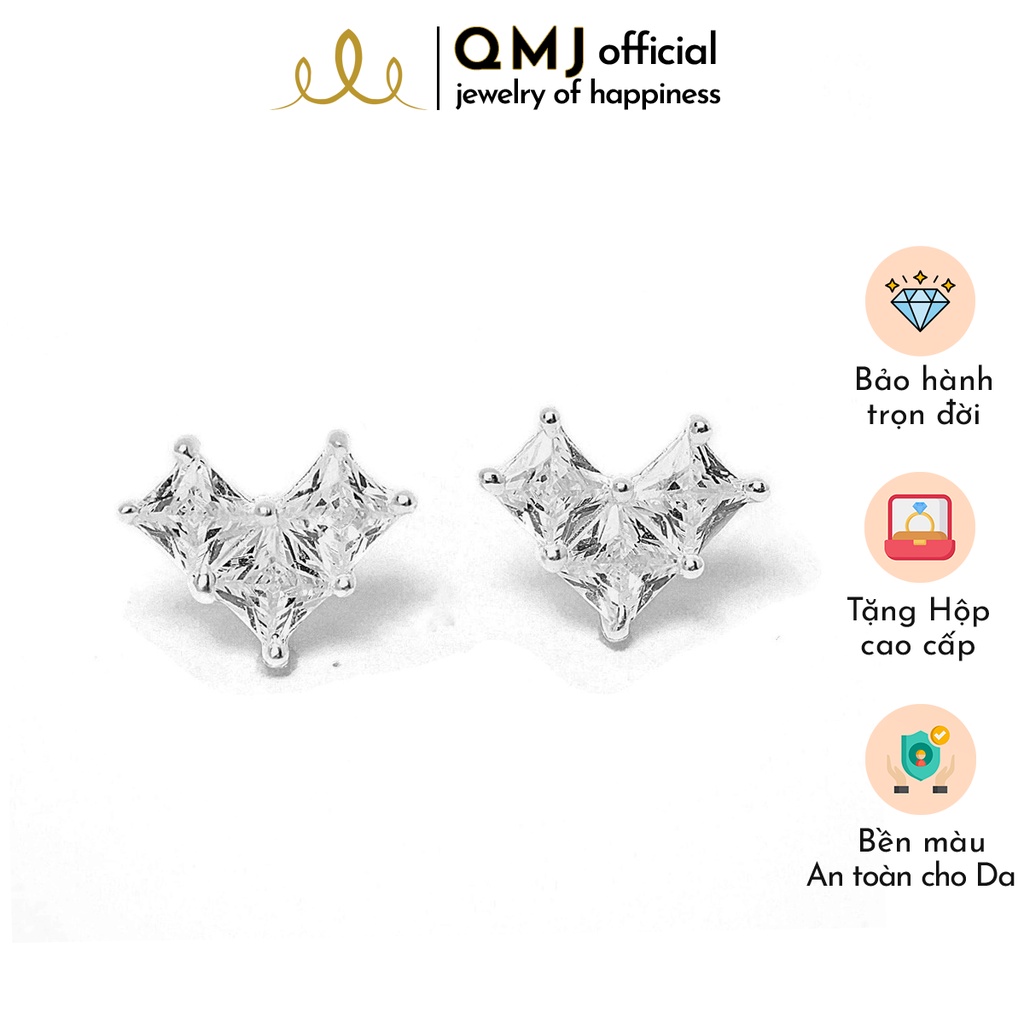 QMJ Bông tai bạc 925 cao cấp tim đá vuông, phù hợp với mọi lứa tuổi. Thiết kế đá vuông tối giản nhưng không kém phần sang trọng - QKL0241