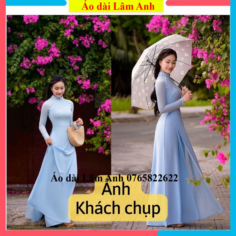 Áo dài truyền thống 4 tà thiết kế cúc bọc lụa cao cấp màu xanh ngọc- áo dài 4 tà truyền thống lâm anh