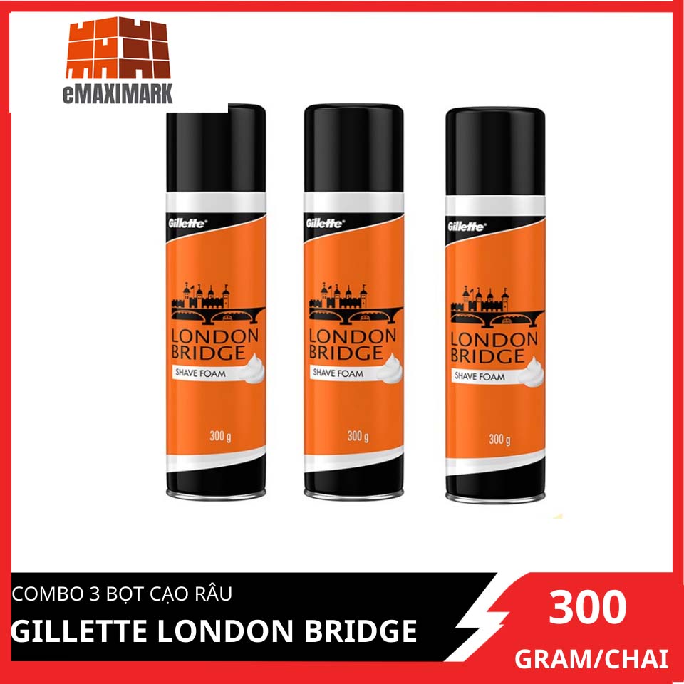 [HCM ship 2h] Combo 3 Bọt cạo râu Gillette London Bridge (Cam) dành cho Barbershop 300gX3