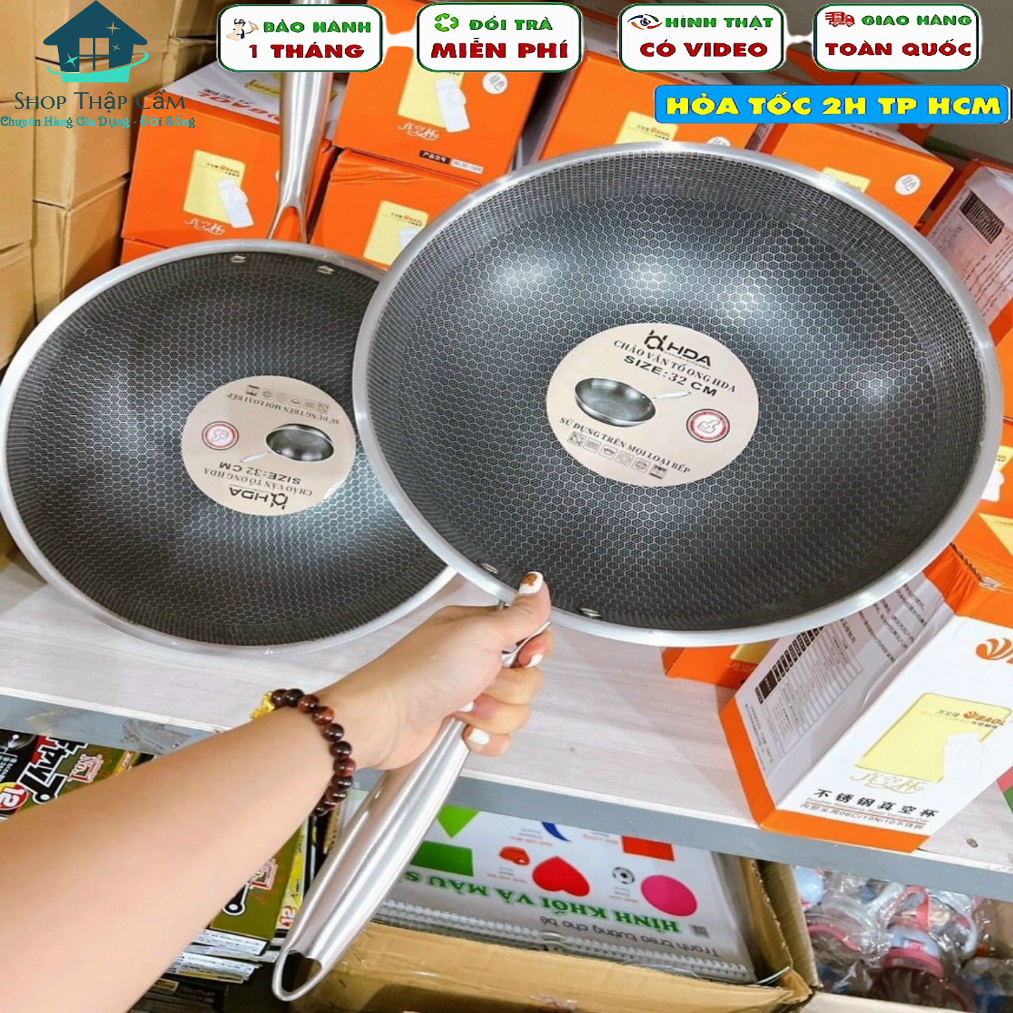 Chảo tổ ong 32cm siêu chống dính , phù hợp để chiên ngập dầu, xào các món ăn thường ngày