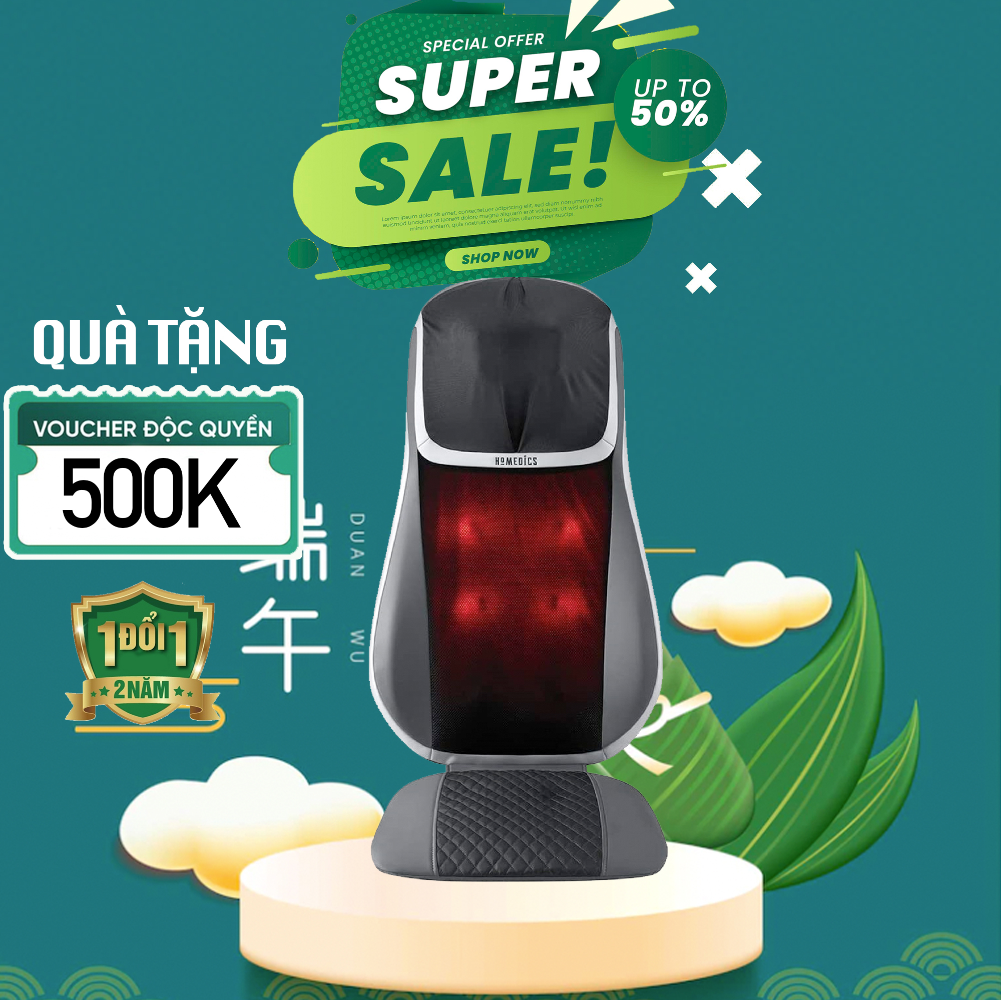 Đệm mɑssage Shiatsu 3D TruTouch HoMedics MCS-847HJ - Healthcare Global hàng nhập khẩu chính hãng bảo hành 2 năm tặng mã giảm giá