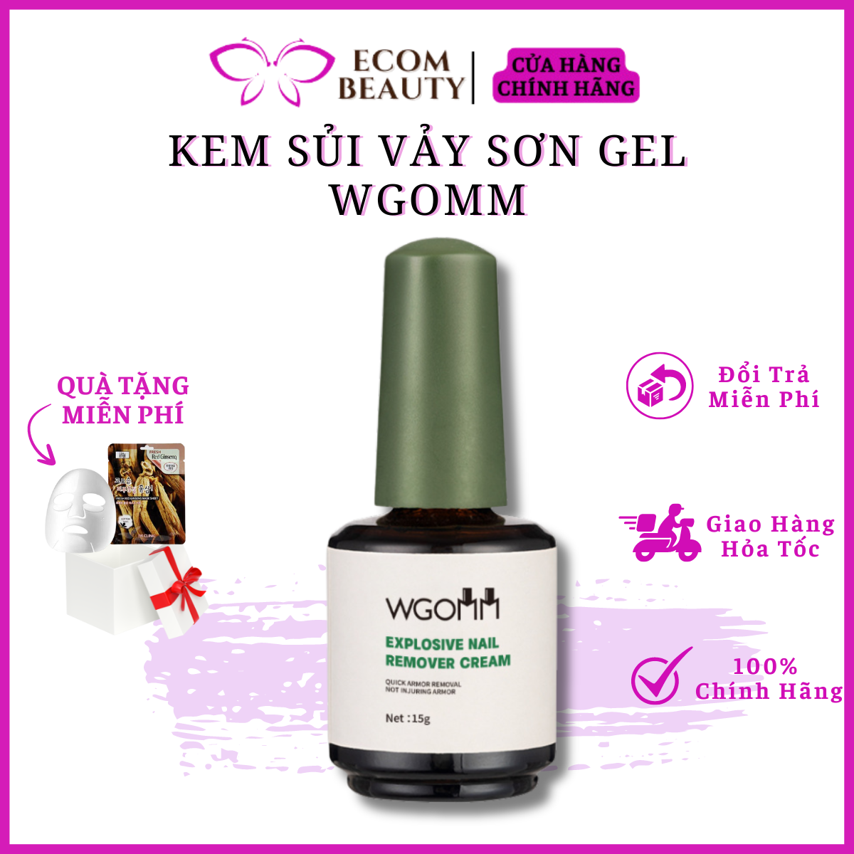 Kem sủi vảy sơn gel wgomm - sủi móng phá gel wgomm cho móng úp, base, đắp bột, đắp gel,... an toàn, không hư móng thật - ecom beauty