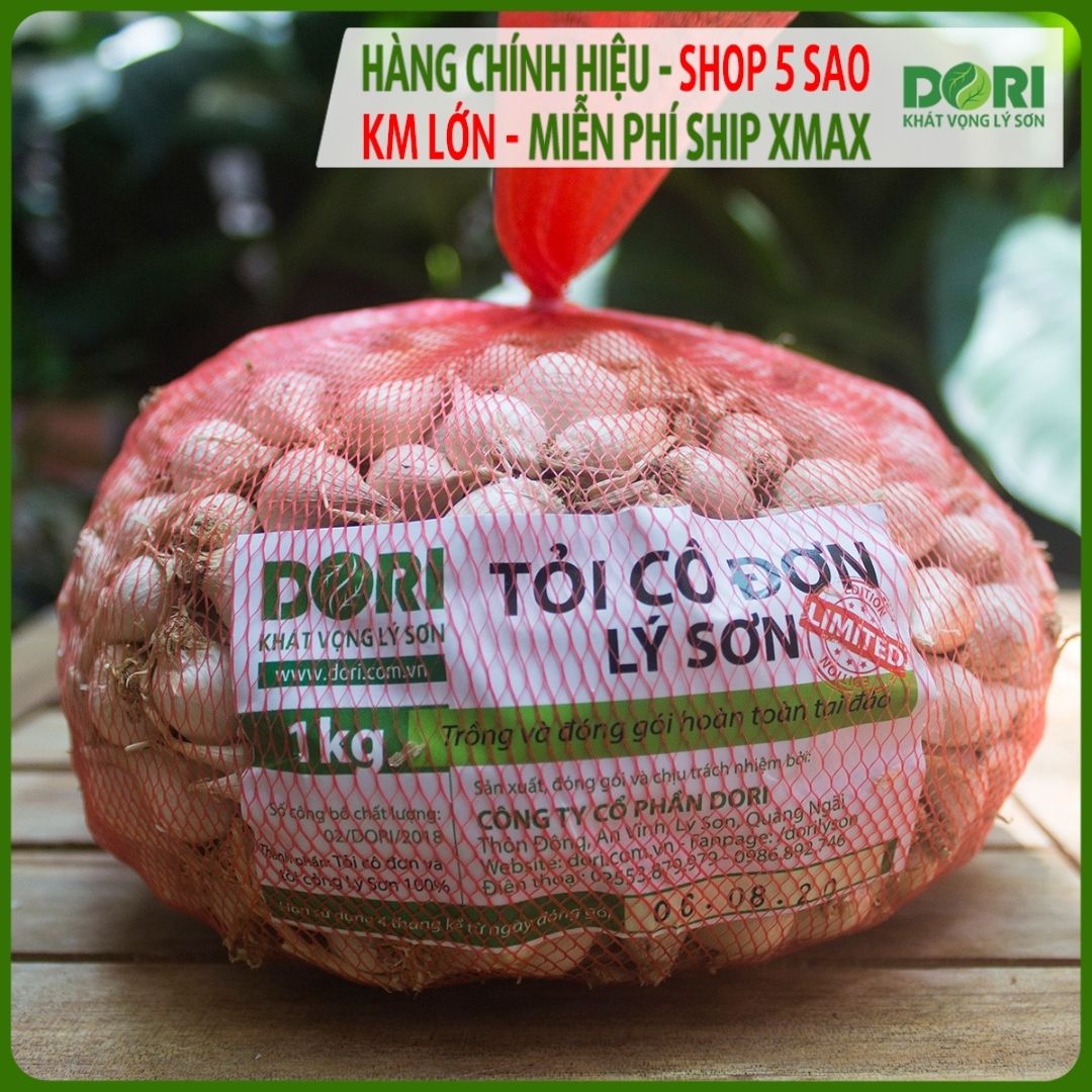Tỏi Cô đơn Lý Sơn Dori - Túi lưới 1kg - Trồng tại đảo Lý Sơn - Cam kết đúng xuất xứ - Hoàn tiền 200% nếu sai cam kết - Dùng để ăn sống hoặc chế biến