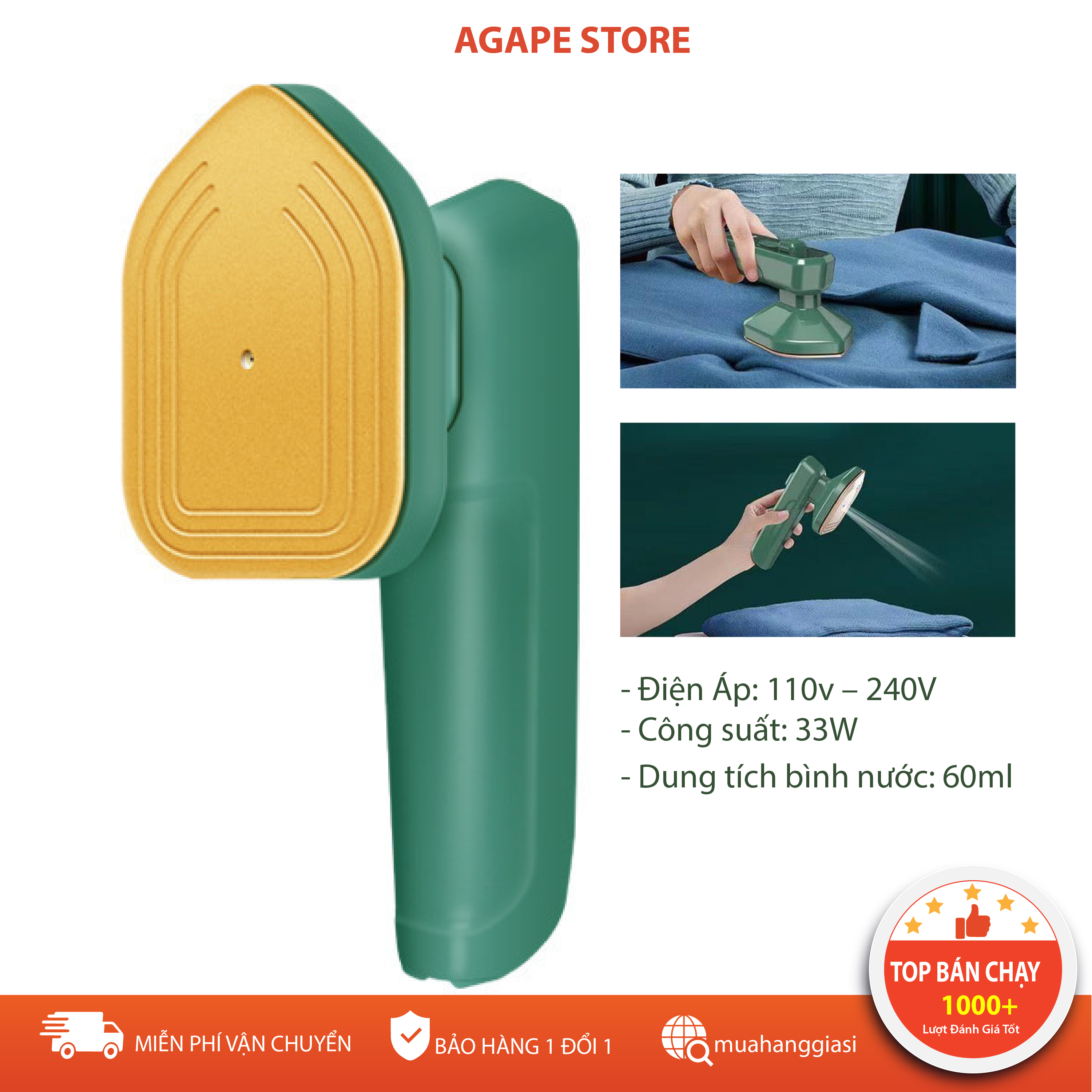 Bàn là hơi nước cầm tay 1500w bàn ủi hơi nước cầm tay , ủi phẳng mọi chất vải ban la hoi nuoc cam tay ban ui hoi nươc cam tay - bảo hành 1 đổi 1 nếu lỗi