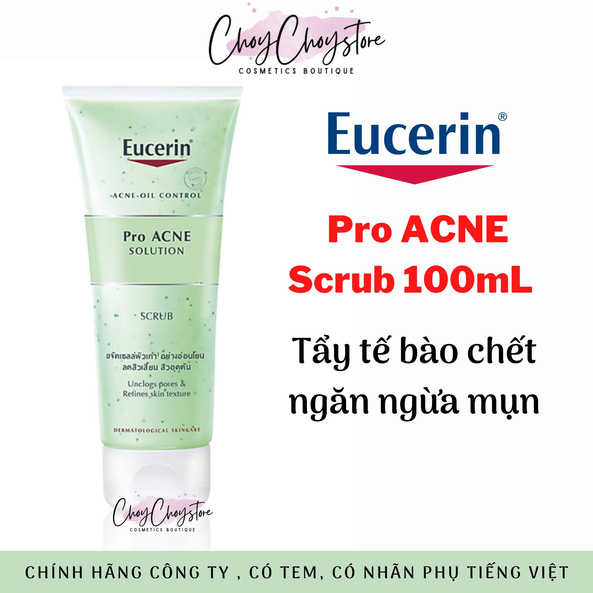 Tẩy tế bào chết eucerin proacne scrub 100ml giúp làm sạch da, ngăn ngừa mụn