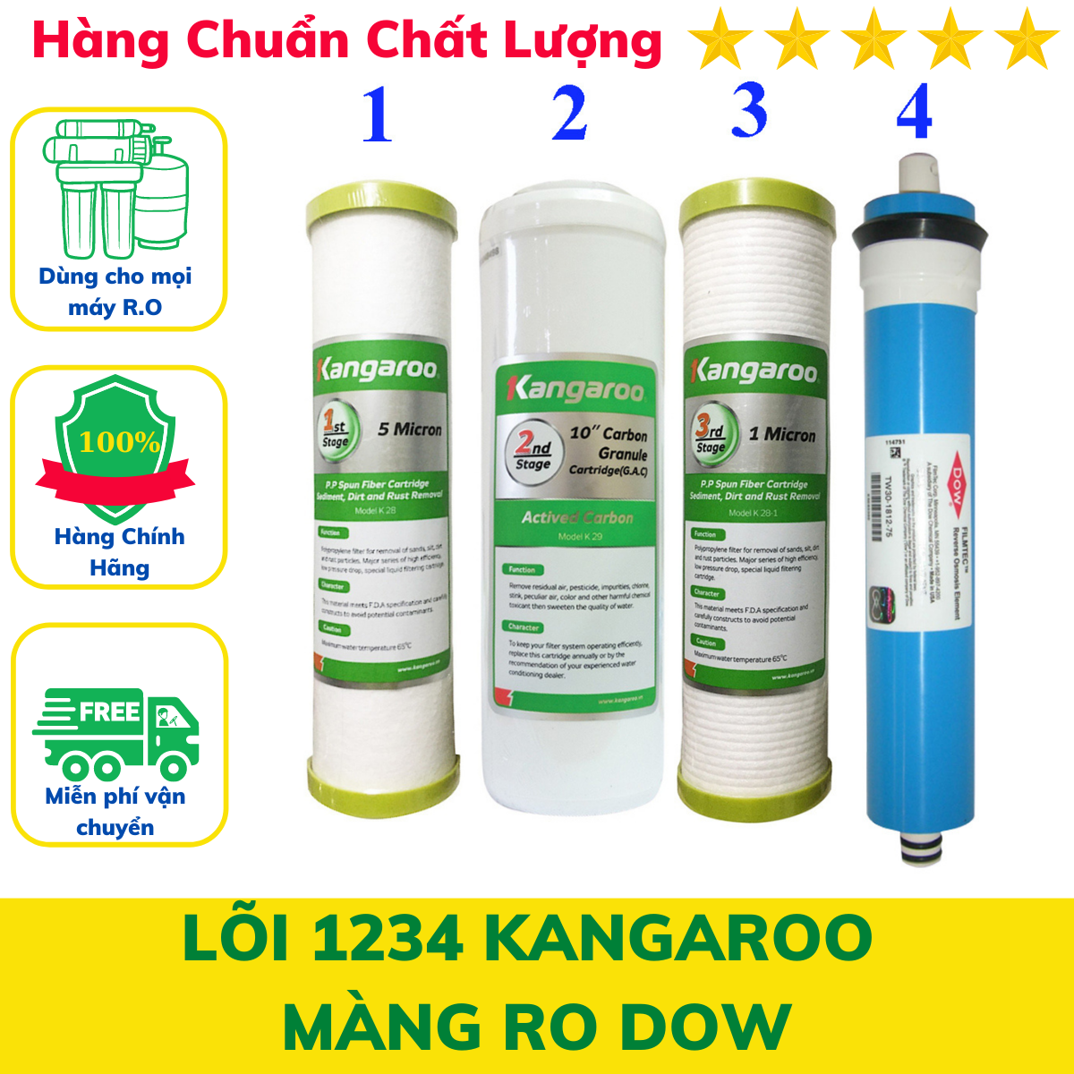 Lõi lọc nước số 1234 Kangaroo Màng RO DOW chính hãng lắp cho máy lọc nước Kangaroo giá tốt