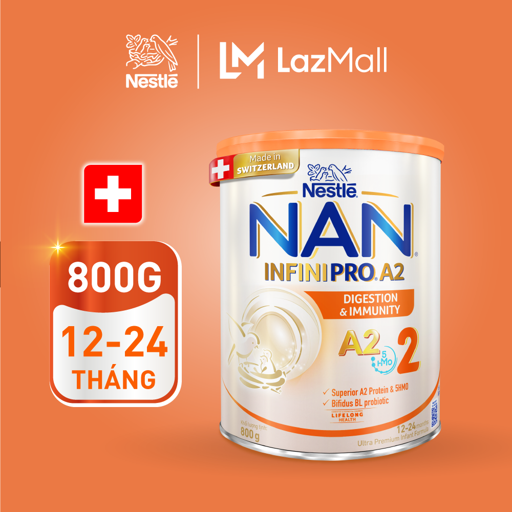 Sữa bột NAN INFINIPRO A2 bước 2 với công thức đầu tiên kết hợp giữa đạm quý A2 & 5HMO nhập khẩu Th