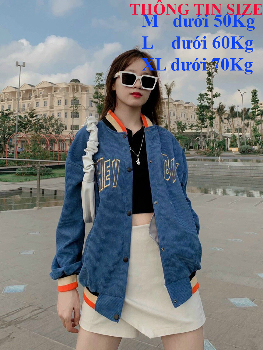 Áo Khoác BOMBER Nữ Nhung Gân Form Rộng Thêu Chữ nổi HEY BIG Cao Cấp - MS720