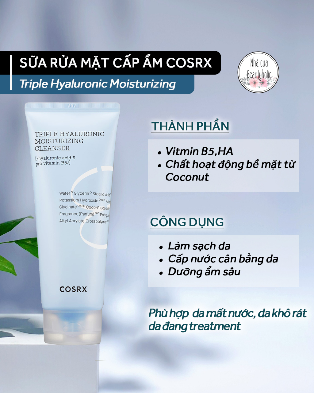 Sữa rửa mặt da khô Cosrx Triple Hyaluronic Moisturizing Cleanser