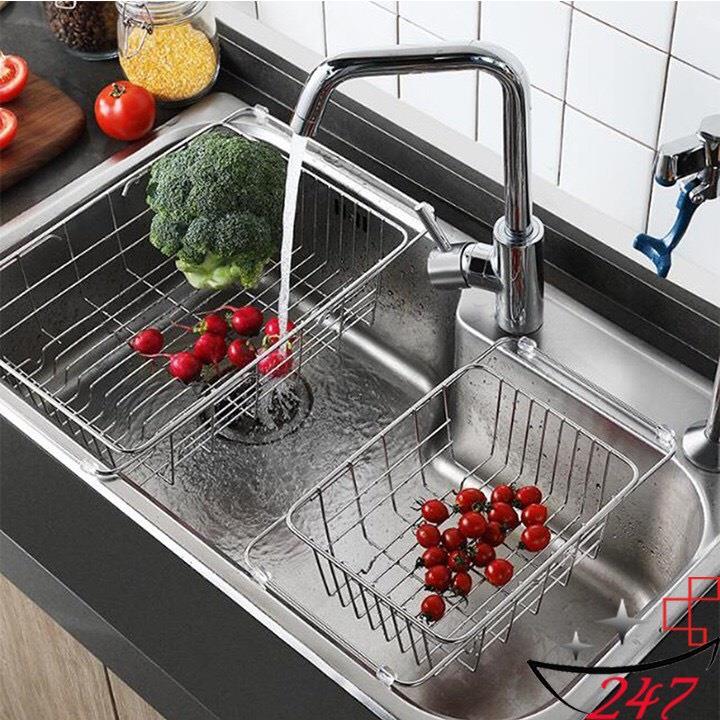 Khay Inox gác lên bồn rửa chén size lớn tùy chỉnh kích thước tiện lợi gọn gàng đựng đĩa chén trái cây
