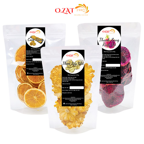 Detox cam dứa thanh long ruột đỏ cắt lát sấy khô o.zat mỗi loại 100g
