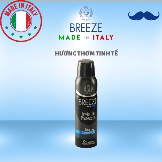 Xịt khử mùi nam hương nước hoa Spray Deodorant Breeze Men Invisible Protection 150ml