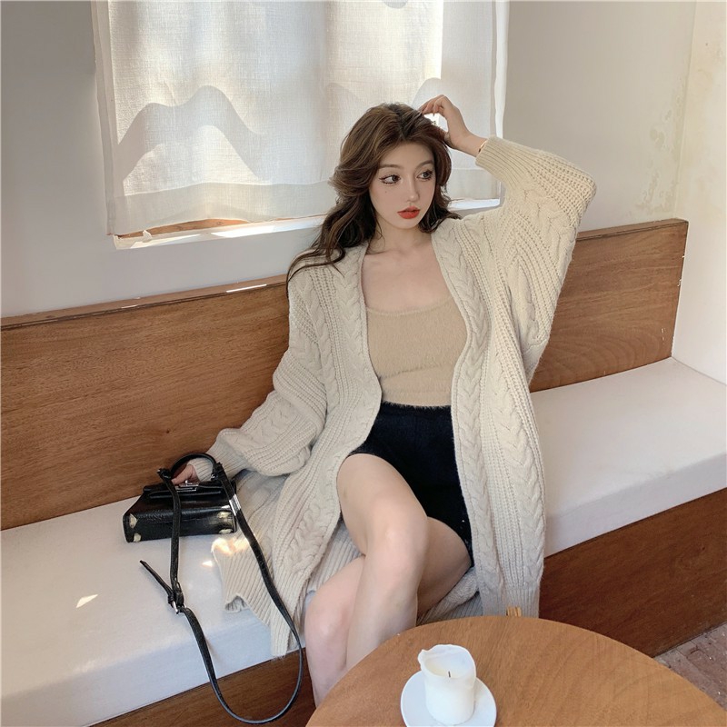 Áo khoác cadigan len vặn thừng dáng dài rộng cá tính ulzzang A011