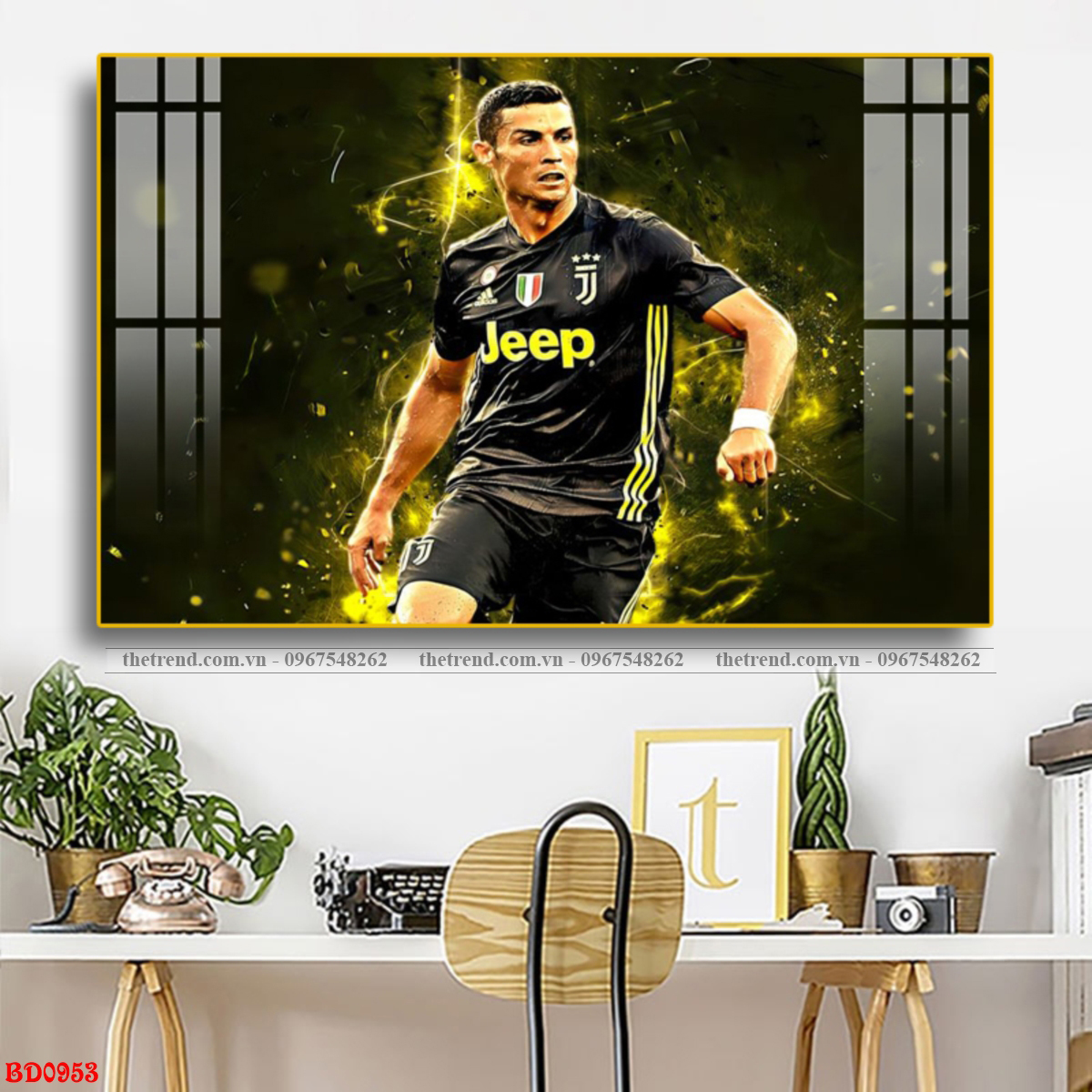 Tranh cầu thủ bóng đá Ronaldo CR7 tranh tráng gương treo tường