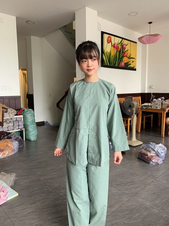 Vạt hò đi chùa thời trang nữ áo lam truyền thống