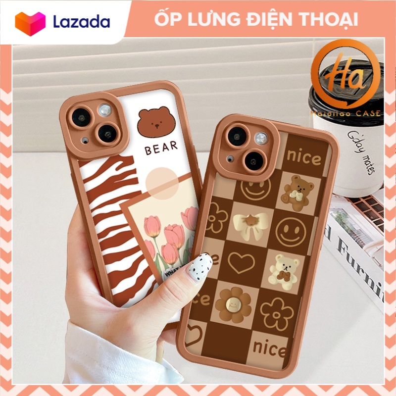 Ốp lưng iphone cạnh vuông lỗ camera gấu hoa 6s/6splus/7/7plus/8/8plus/x/xr/xs/11/12/13/pro/max/plus/promax CVL53