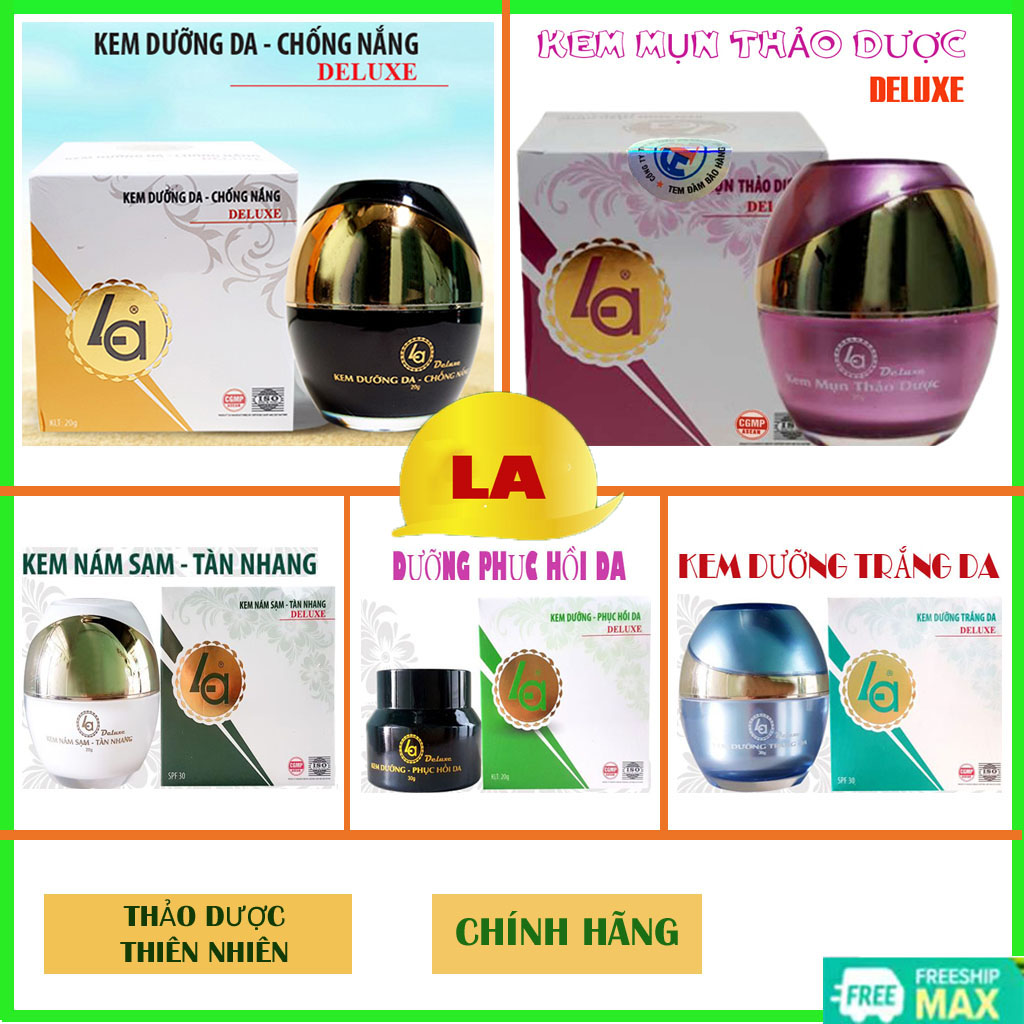 Kem Dưỡng da LA Deluxe đủ loại - Dưỡng phục hồi da - Dưỡng trắng da - Nám sạm tàn nhang -Mụn thảo dược - Dưỡng trắng da Chống nắng - Mỹ phẩm cao cấp - Thảo dược thiên nhiên - Chính hãng Gia Bảo