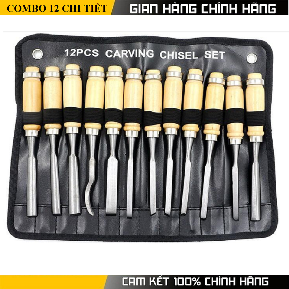 Bộ 12 mũi dao đục gỗ,khắc gỗ -Chất liệu: Thép carbon cao cấp - Lưỡi dao đa dạng Ứng dụng: đục, tiện, khắc gỗ
