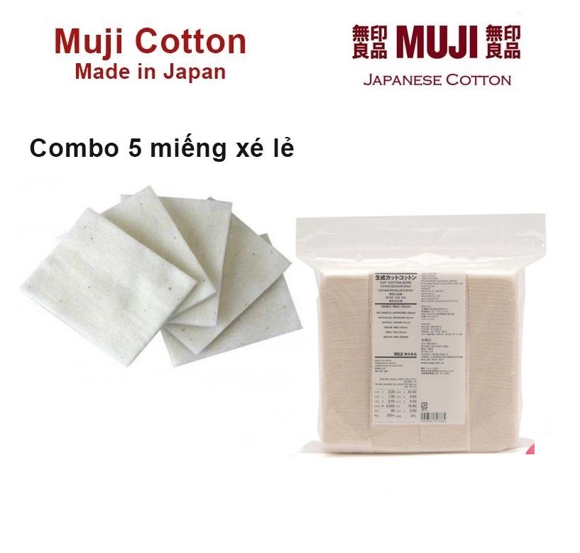 Bông Muji cotton nguyên chất 5 miếng, bông gòn chiết lẻ