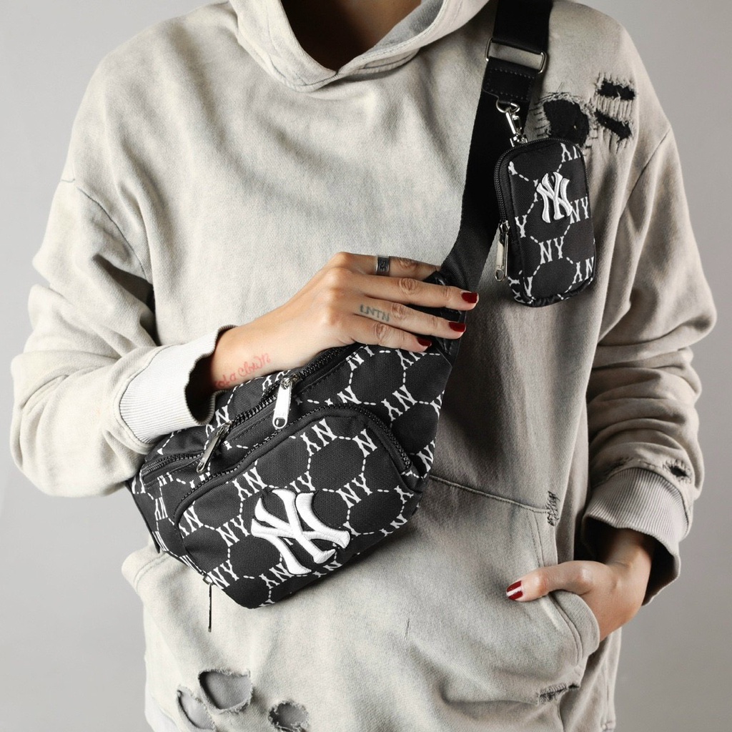 Túi đeo chéo m.l..b ny hoạ tiết monogram, túi bao tử m.l..b ful tag code cao cấp