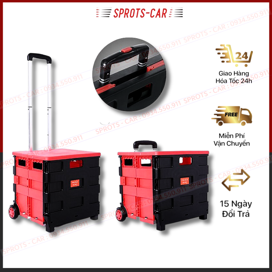 Thùng đựng đồ gấp gọn Vali kéo đa năng - Dùng trên ô tô, đi siêu thị, đi chợ, di chuyển đồ nặng