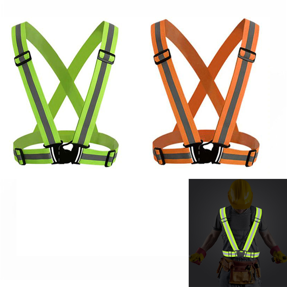 Combo 2 dây áo phản quang (xanh và cam) đàn hồi co giãn đi xe đạp, xe máy đi phượt, công trình phản quang cảnh báo an toàn cho cả nam và nữ KAVISOTA