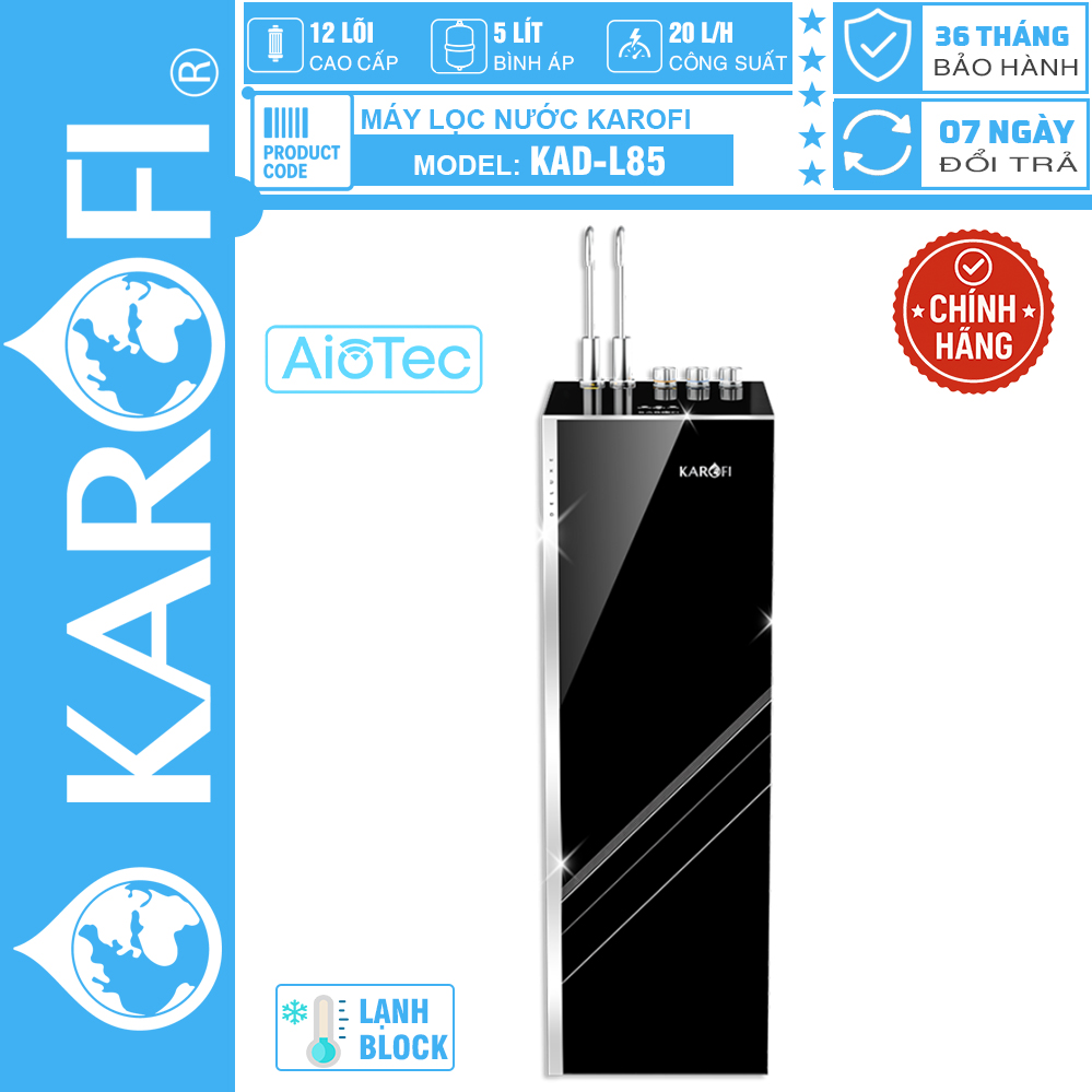 Máy lọc nước nóng lạnh Karofi KAD-L85, 12 Lõi, MỚI 2025, AIOTEC, BẢO HÀNH CHÍNH HÃNG 3 NĂM