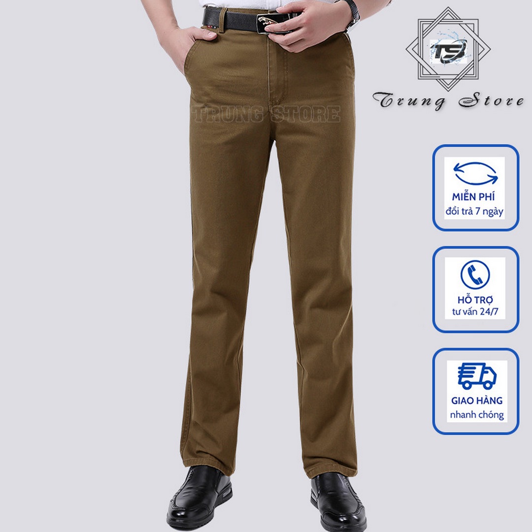 Quần Kaki Nam Trung Niên Ống Suông Hàng Cao Cấp Giá Xưởng, Vải Dày Form Đẹp, Chuẩn Đứng Dáng, Không Nhăn