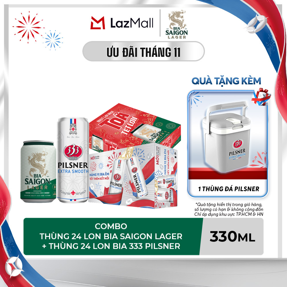 Nồng Độ Cồn 4.3% - Combo 1 Bia Saigon Lager 330ml + Nồng Độ Cồn 4.3% - 1 Bia 333 Pilsner 24 Lon 330ml