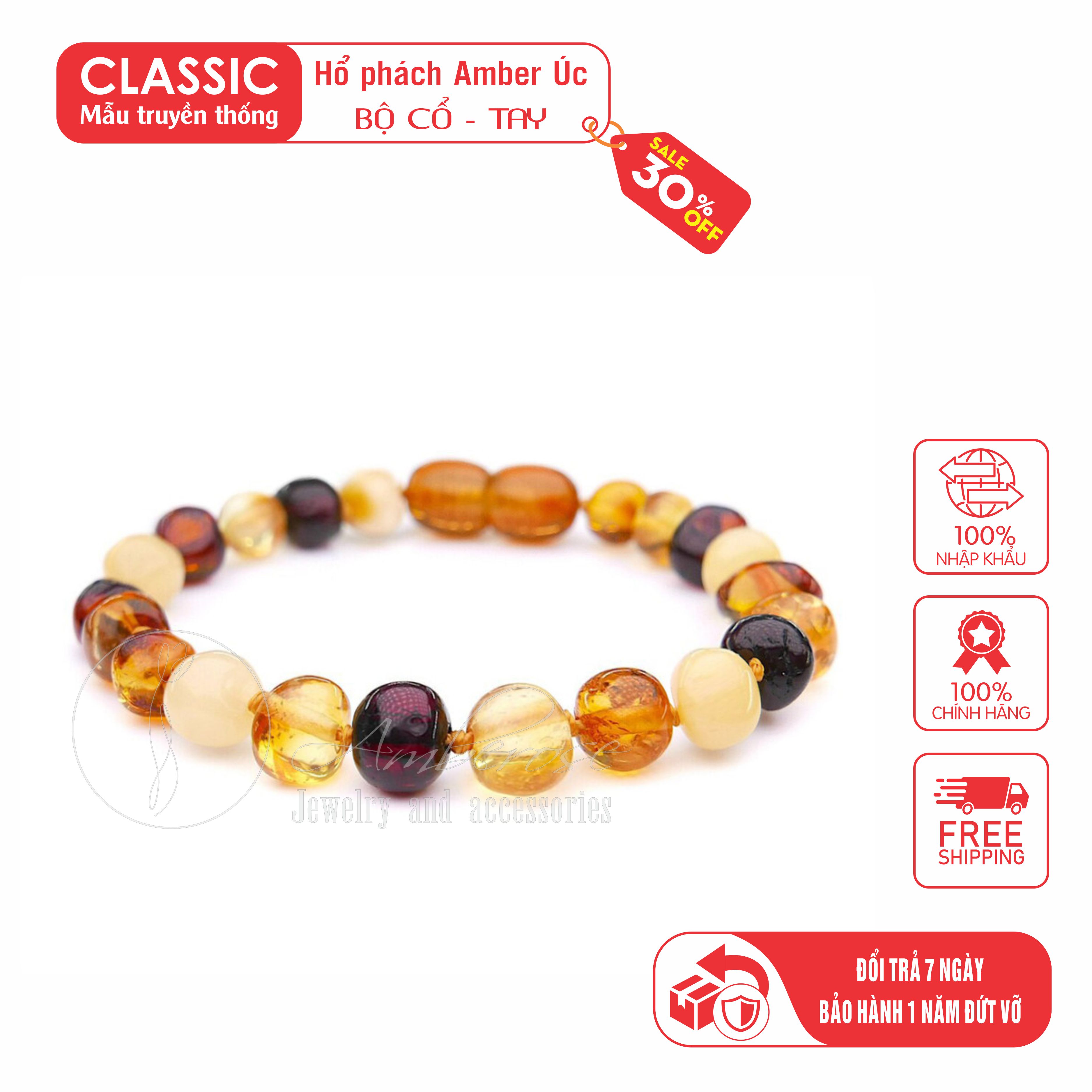 Vòng tay hổ phách amber úc cho bé từ 0-10 tuổi vtm4m2