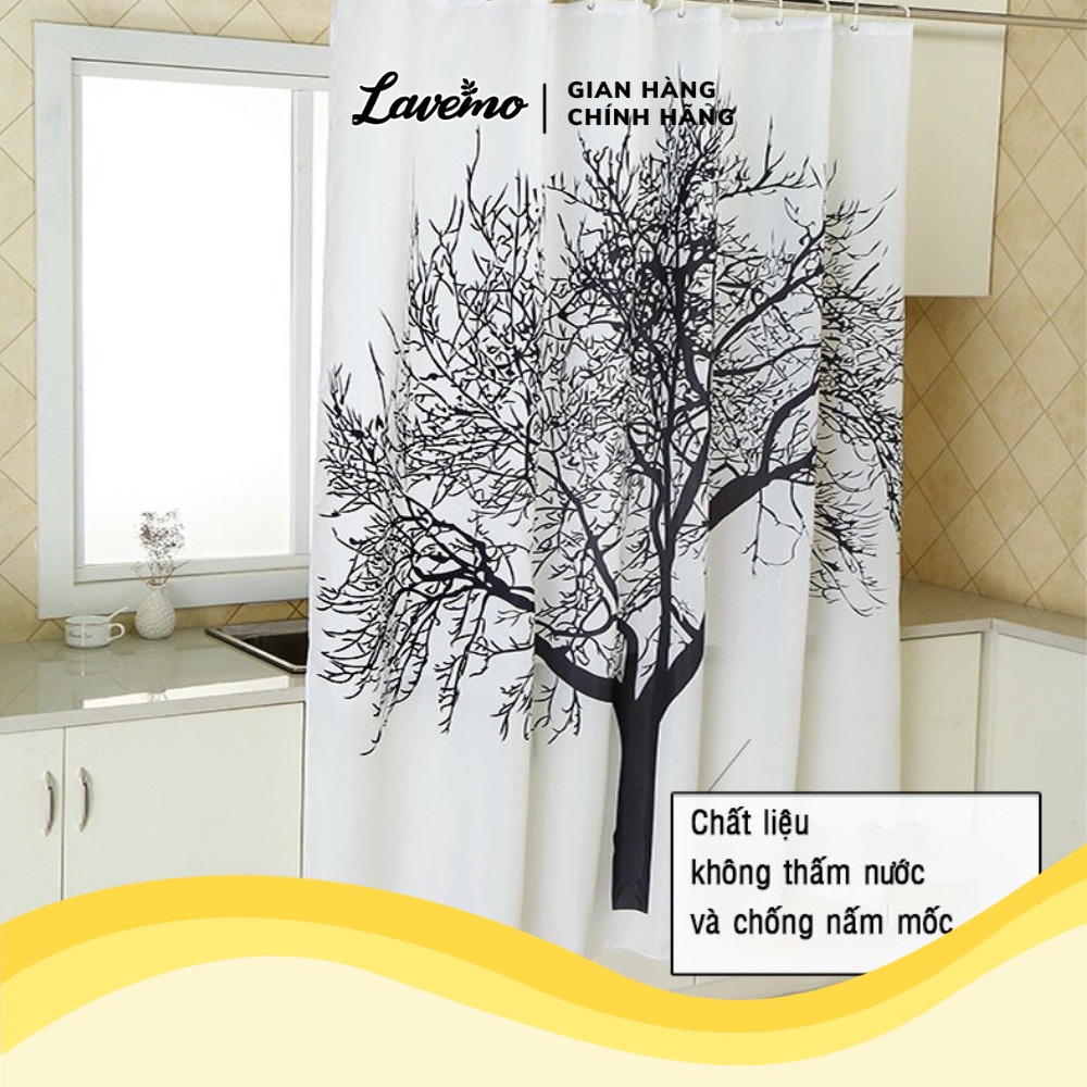 Rèm Cửa Nhà Vệ Sinh Chống Thấm Nước Họa Tiết Cây Màu Đen Trắng 1.8x2m PT03