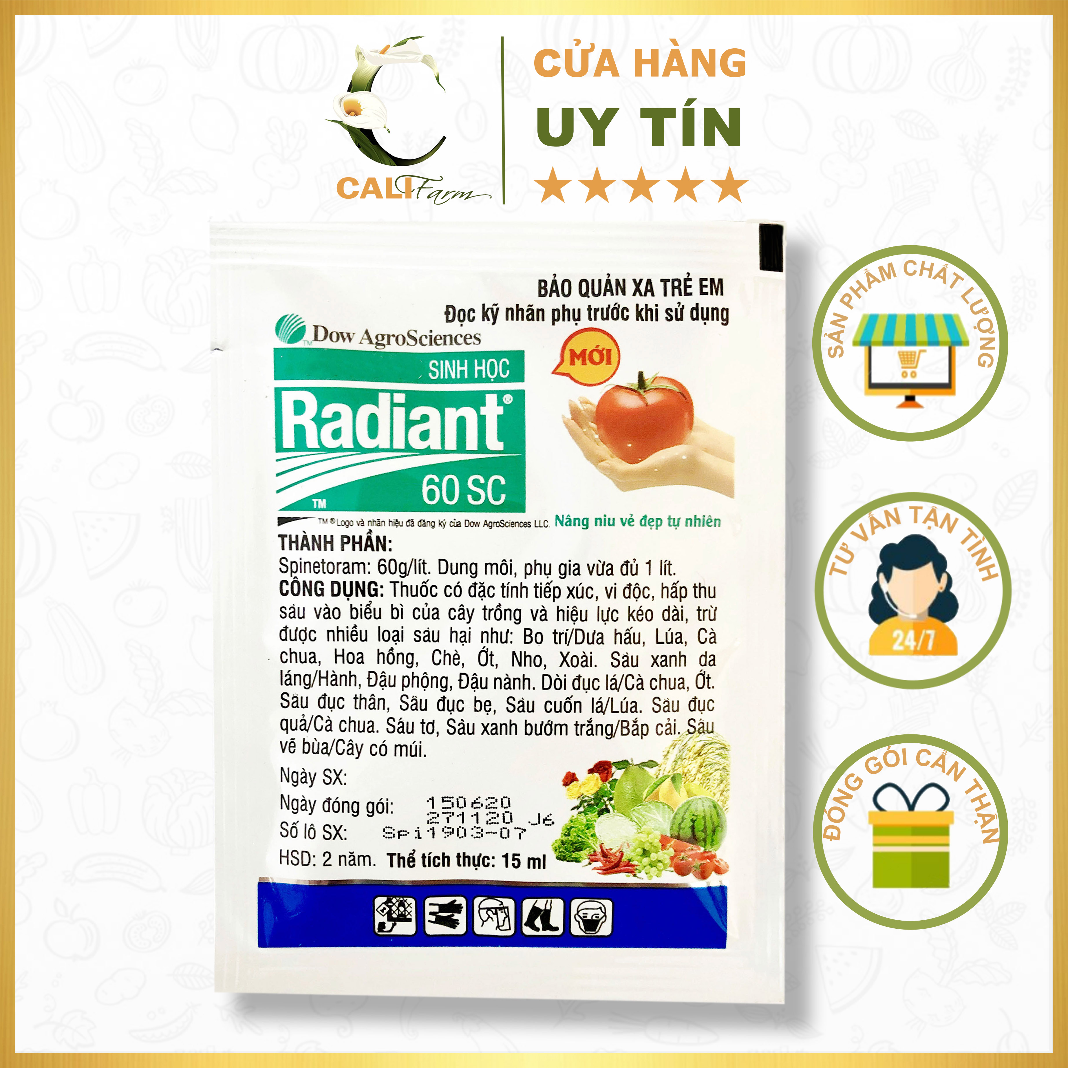 Chế phẩm sinh học Radiant 60SC 15ml trừ bọ trĩ cho hoa hồng,cà chua