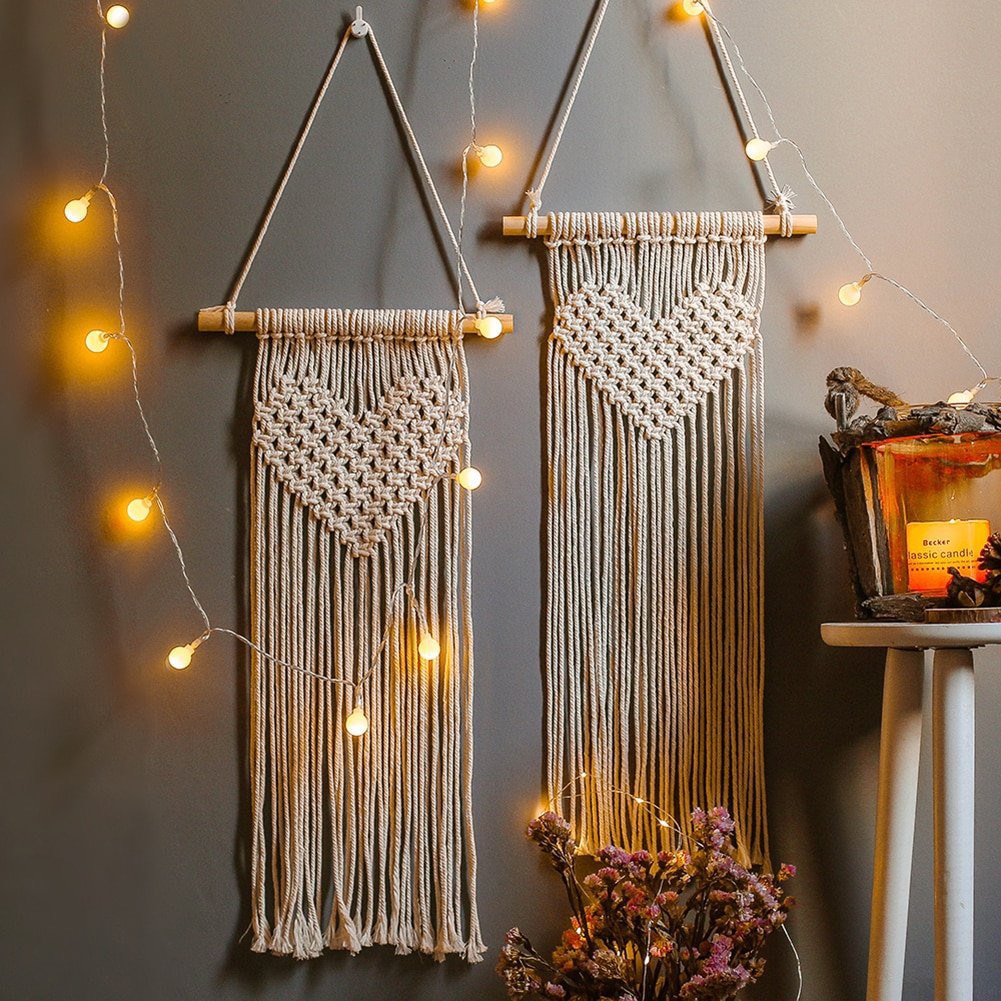 1 mành macrame treo tường hình trái tim độc đáo