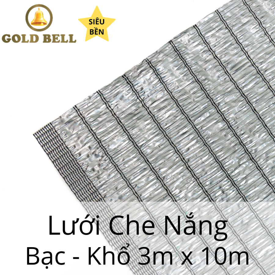 Lưới che nắng tấm Gold Bell (Chuông Vàng) Chính Hãng - khổ 3m x 10m - màu bạc