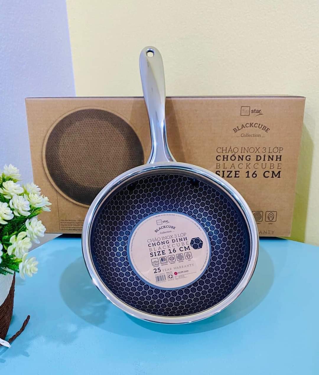 Chảo sâu lòng chống dính 3 lớp inox 304 fivestar blackcube 26cm đáy liền fpc26005 hàng chính hãng bảo hành 5 năm