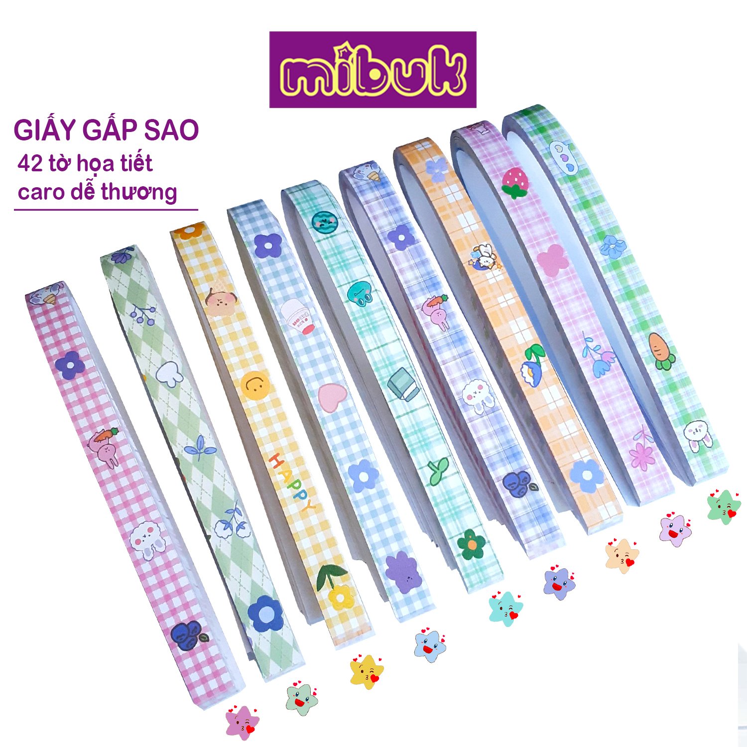 Giấy gấp sao họa tiết caro dễ thương 42 tờ xếp ngôi sao