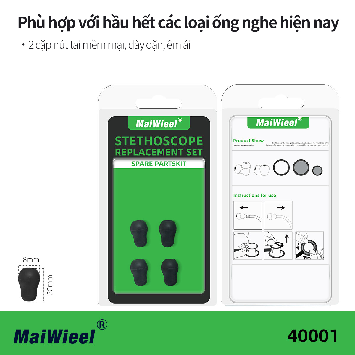 Phụ Kiện Ống Nghe Littmann 3M MaiWieel 40001 - Màng, Ron, Núm Tai Mềm Eartips Tương Thích Classic III Cardiology IV