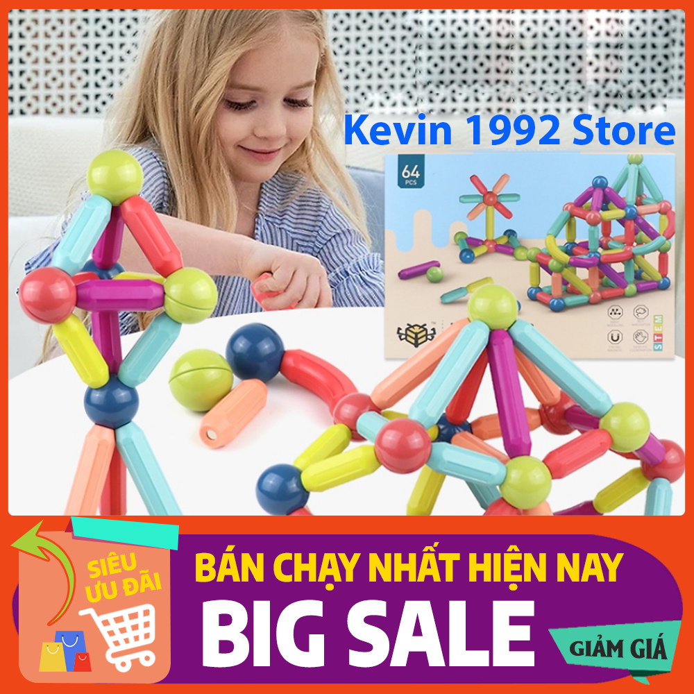 Đồ Chơi Xếp Hình Lắp Ráp Nam Châm 64 Chi Tiết Cao Cấp, Lego Thông Minh, Giúp Trẻ Em Phát Triển Trí Tuệ - KEVIN 1992 STORE